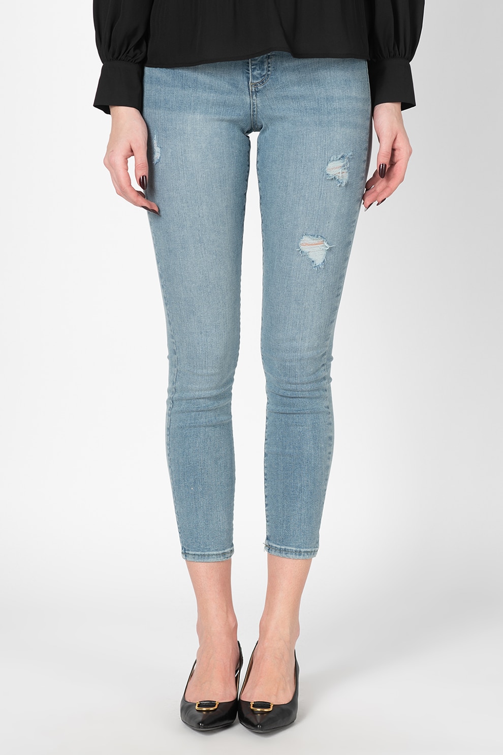 Vero Moda, Blugi skinny cu aspect decolorat Sophia, Albastru prafuit/Bleu, L-L32