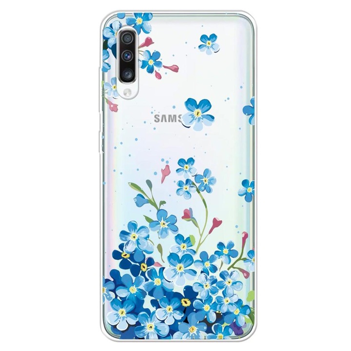 A burkolat kompatibilis a SAMSUNG Galaxy A50 modell Blue Flowers festéssel, ütésálló, Viceversa Multicolor
