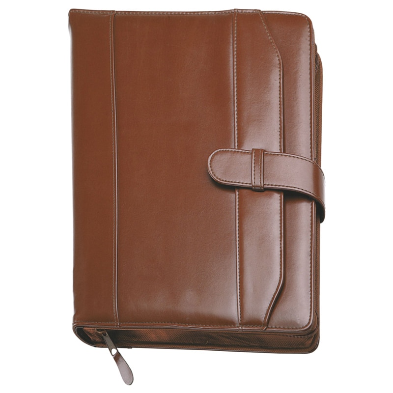 Mapa Premium piele, 22×31 cm, maro, cu fermoar si clapeta