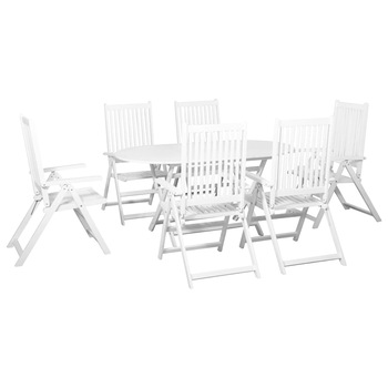 Set mobilier de exterior, 7 piese, vidaXL, Alb, 160 x 85 x 75 cm, lemn acacia Set mobilier de exterior, 7 piese, vidaXL, Alb, 160 x 85 x 75 cm, lemn acacia