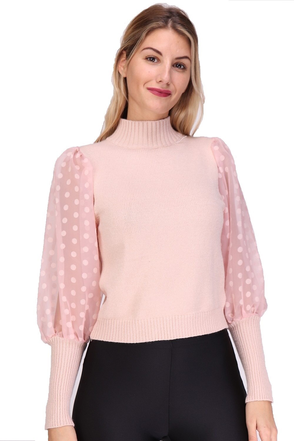 Pulover roz pal cu manecile din voal, marime One Size INTL