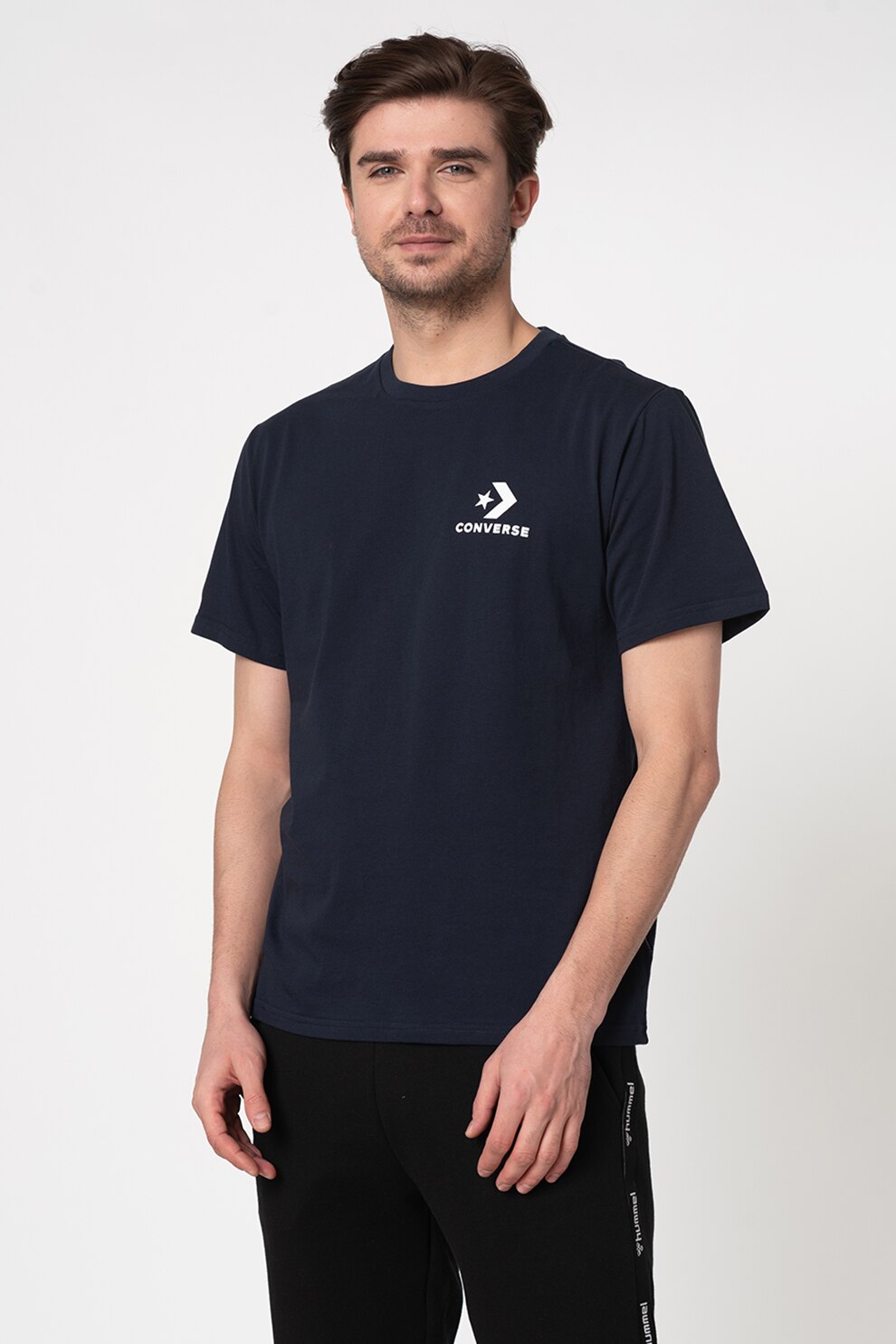 Converse, Tricou cu decolteu la baza gatului si imprimeu logo discret Star Chevron, Bleumarin inchis, S