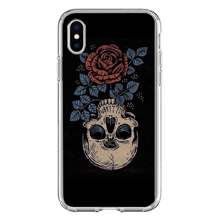 Husa silicon neagra iPhone X Rose Skull