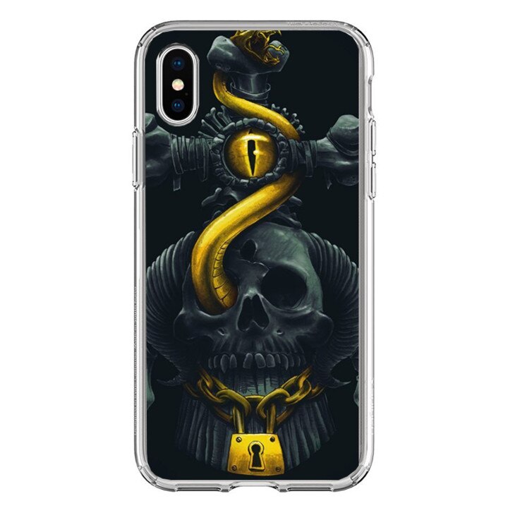 Husa silicon neagra iPhone X Gold Snake