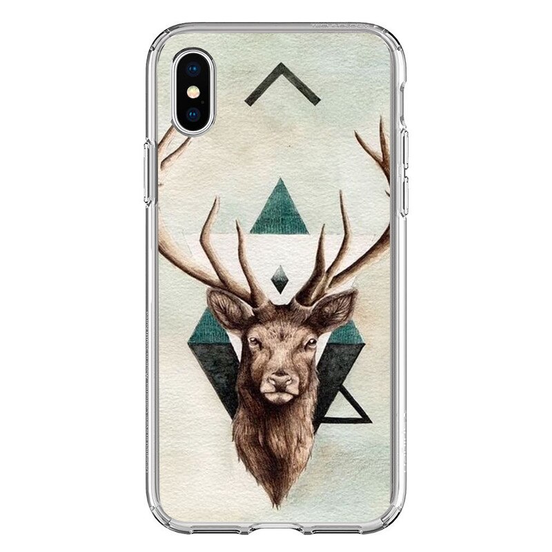 Husa silicon alb iPhone XS Abstract Deer