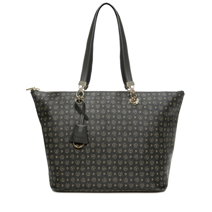 Geanta de umar cu bretele din piele, Pollini, Heritage, Negru