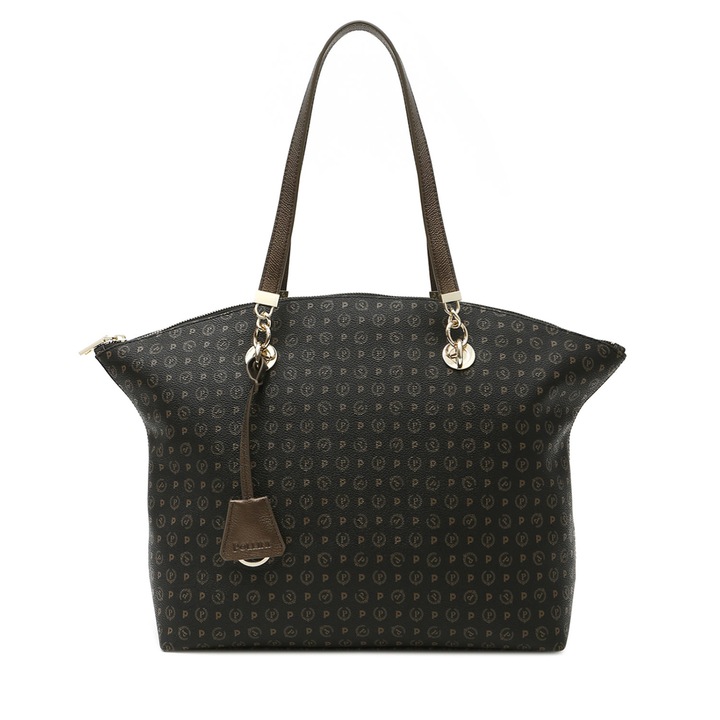 Geanta cu manere din piele ecologica Pollini, Heritage TE8408, Negru, 30 x 34 x 13 cm