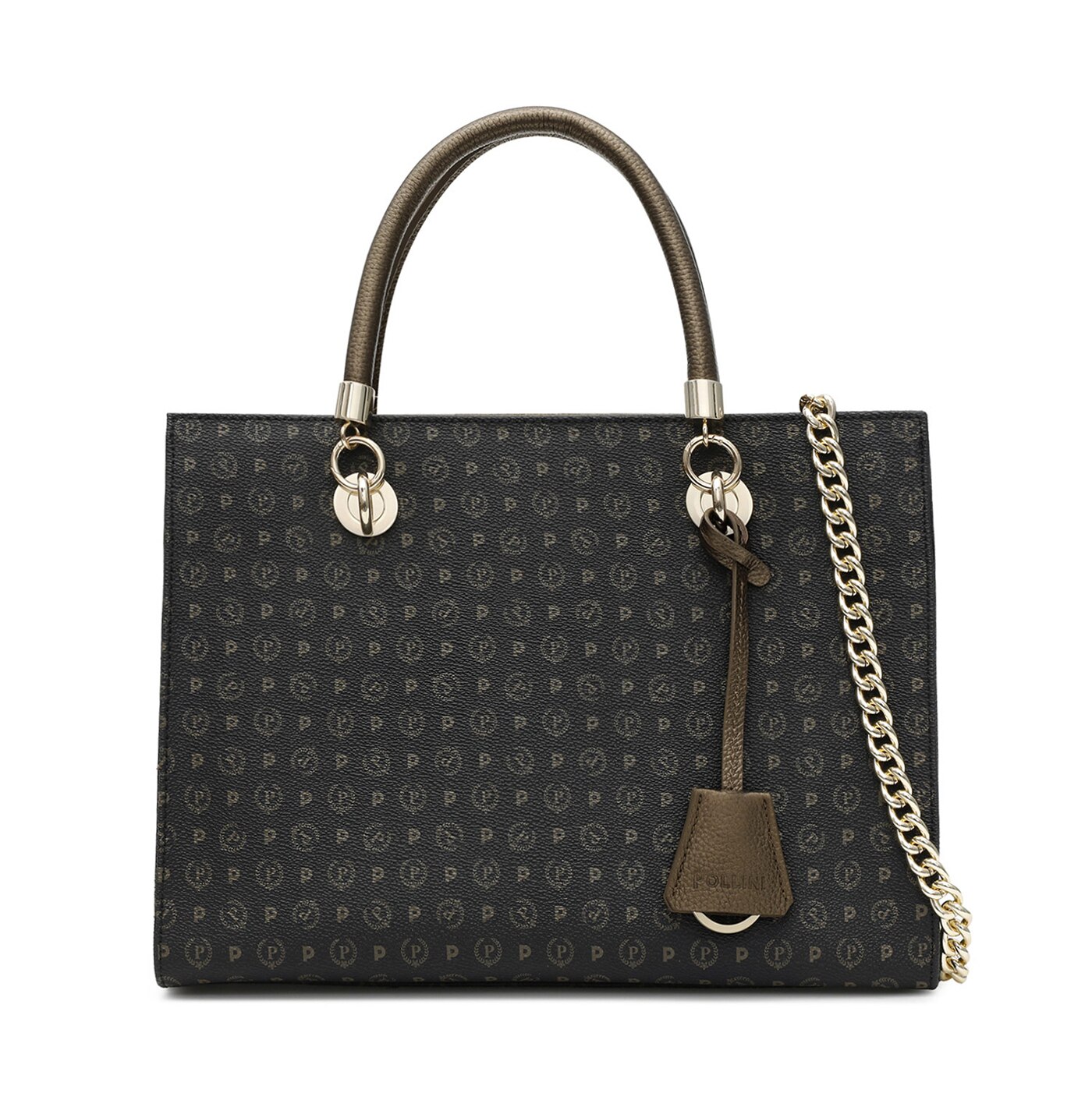 Geanta cu manere din piele Pollini, Heritage, Negru, 24 x 33 x 15 cm