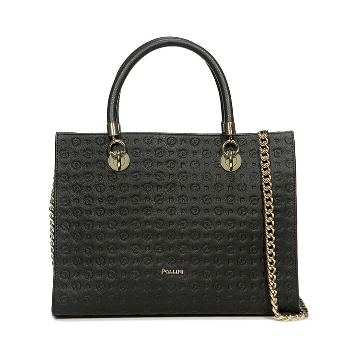 Geanta din piele ecologica Pollini, Heritage TE8406, Negru, 24 x 33 x 15 cm
