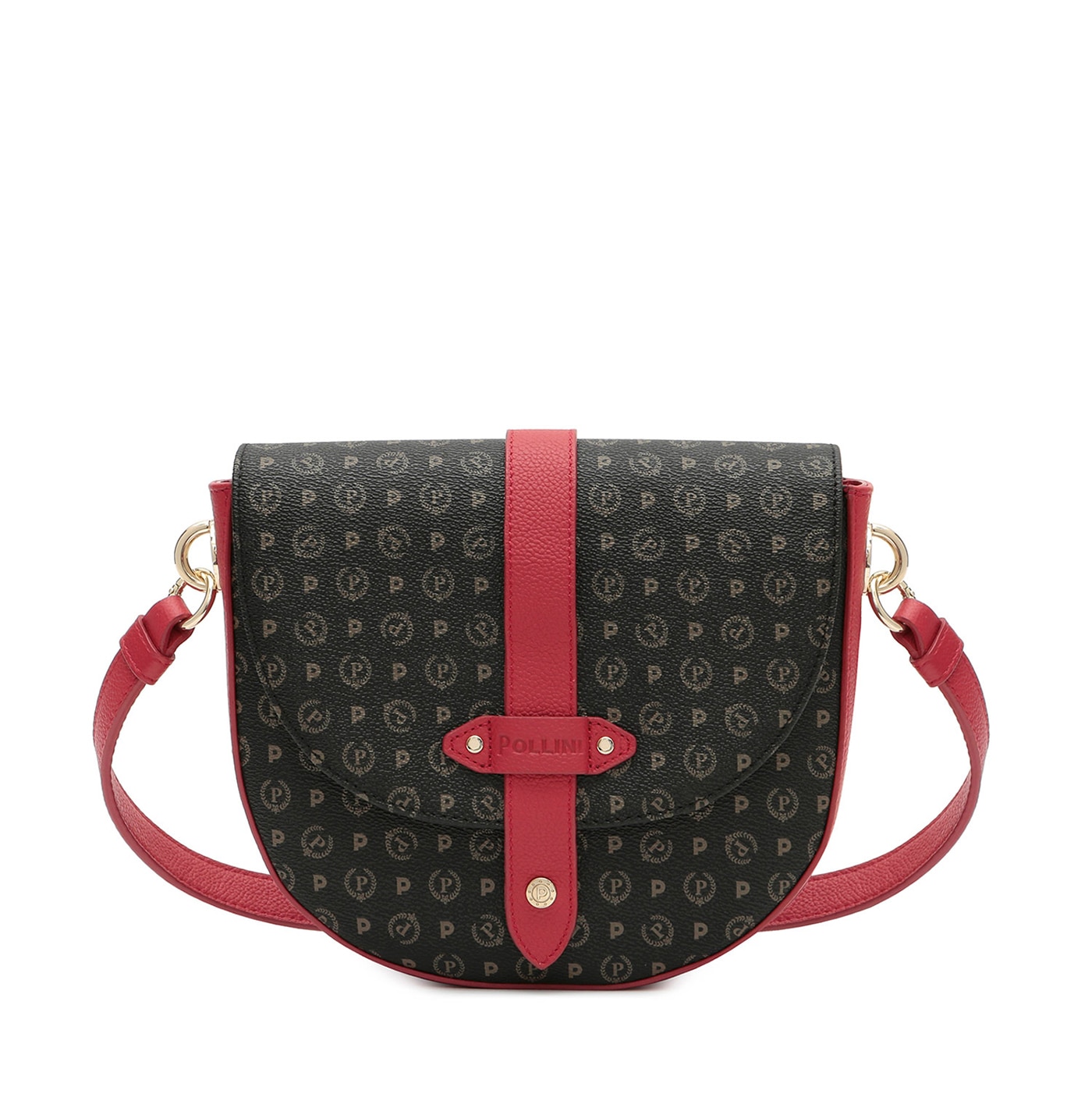 Geanta cu manere din piele ecologica Pollini, Heritage, Negru/Rosu, 20 x 24 x 5 cm