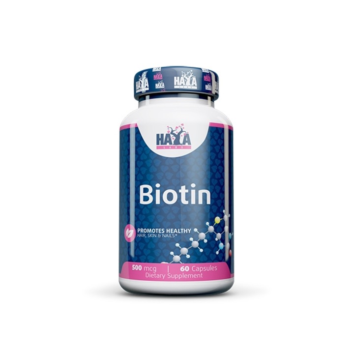 Supliment nutritiv Biotin, Haya Labs, 500 mg, 60 de capsule