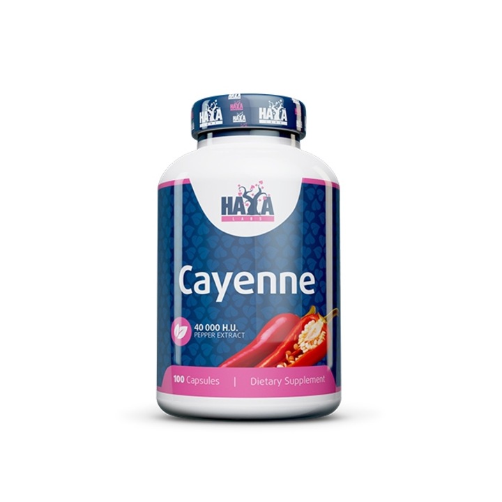 Supliment nutritiv pe baza de ardei Cayenne 40000 HU, HAYA LABS, 100 capsule