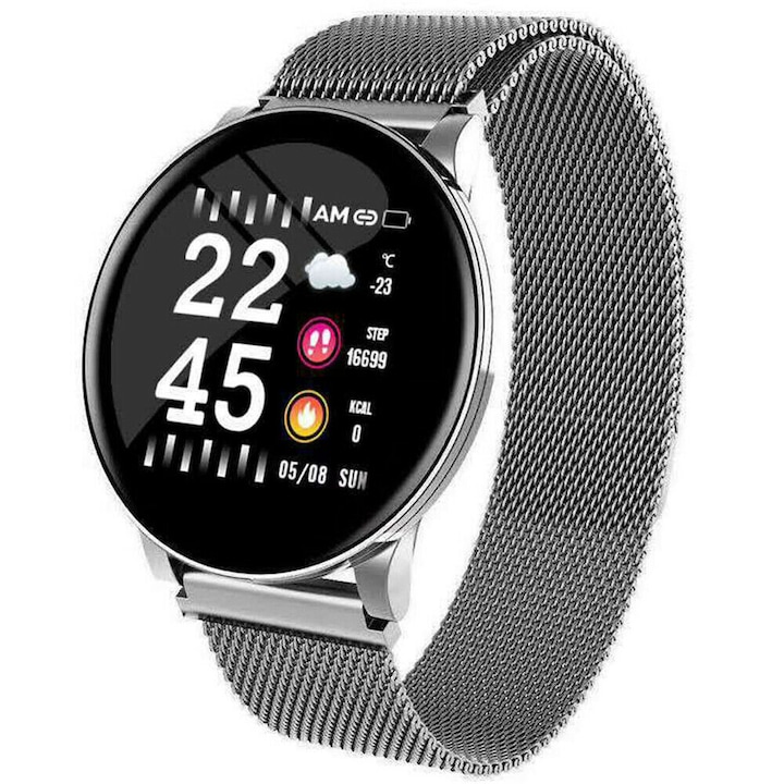 Часовник SmartWatch и фитнес гривна 2 в 1 "ISP TIMEFLY 8", Известия, Следене на пулса, Кръвно налягане, Antisedentarism, Дисплей за времето, Metalic Silver