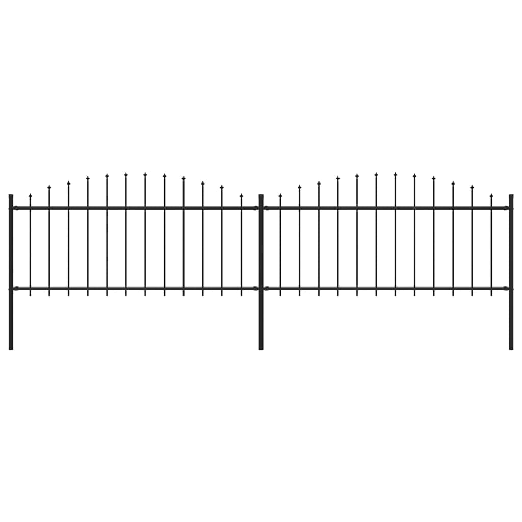 Set de 2 panouri de gard cu 3 stalpi, vidaXL, Otel, 3,4 x (0,5 - 0,75) m, Negru