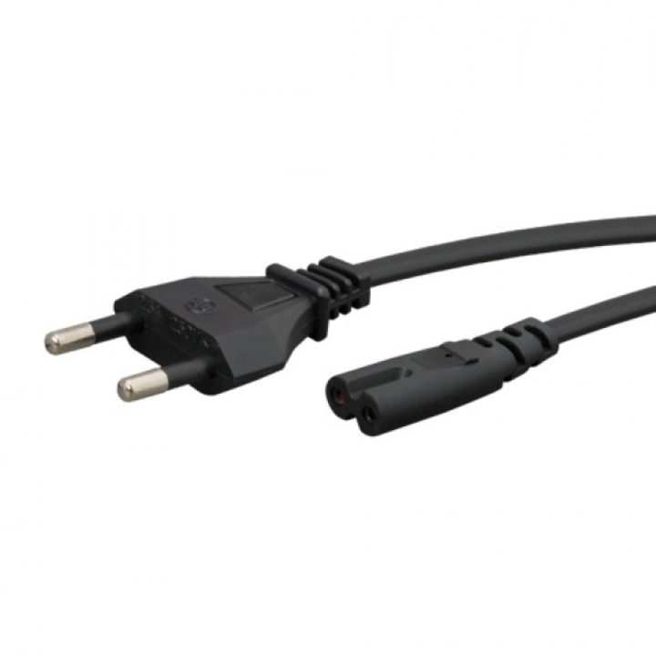 Cablu de alimentare, Dublu izolat, Sarcina maxima 2,5A/250V, Culoare, Negru, Lungime 1,5 m