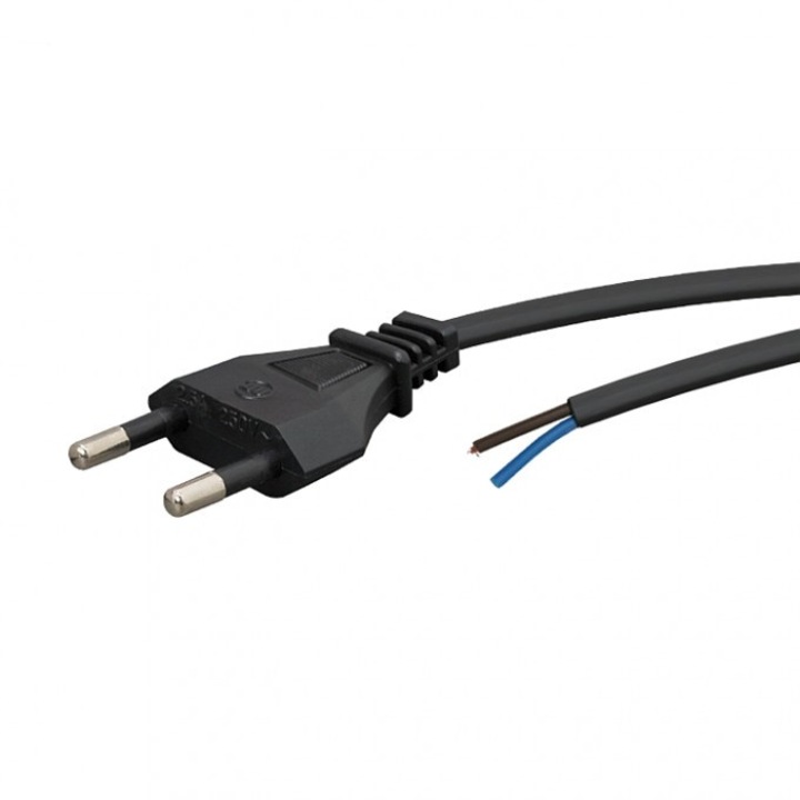 Cablu de alimentare montabil, Dublu izolat, Sarcina maxima 2,5A/250V , Culoare Negru, Lungime 1,5 m