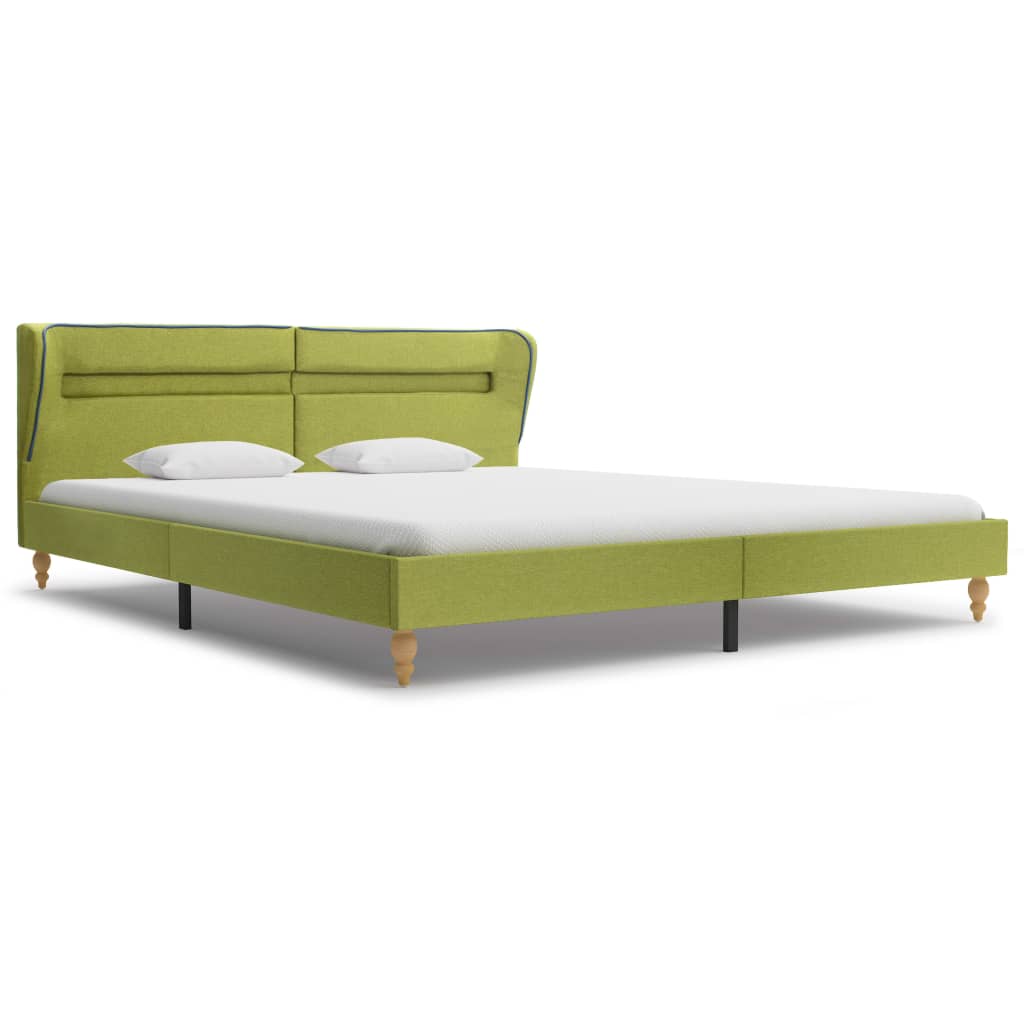 Pat cu LED si saltea spuma memorie, verde, 160 x 200 cm, textil 278356