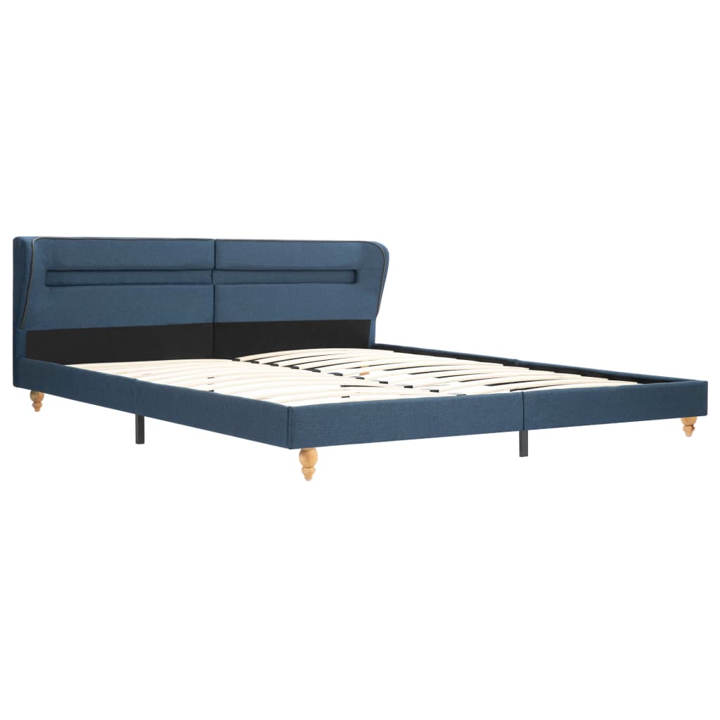 Set pat LED cu saltea, vidaXL, Lemn/Textil, 160 x 200 cm, Albastru