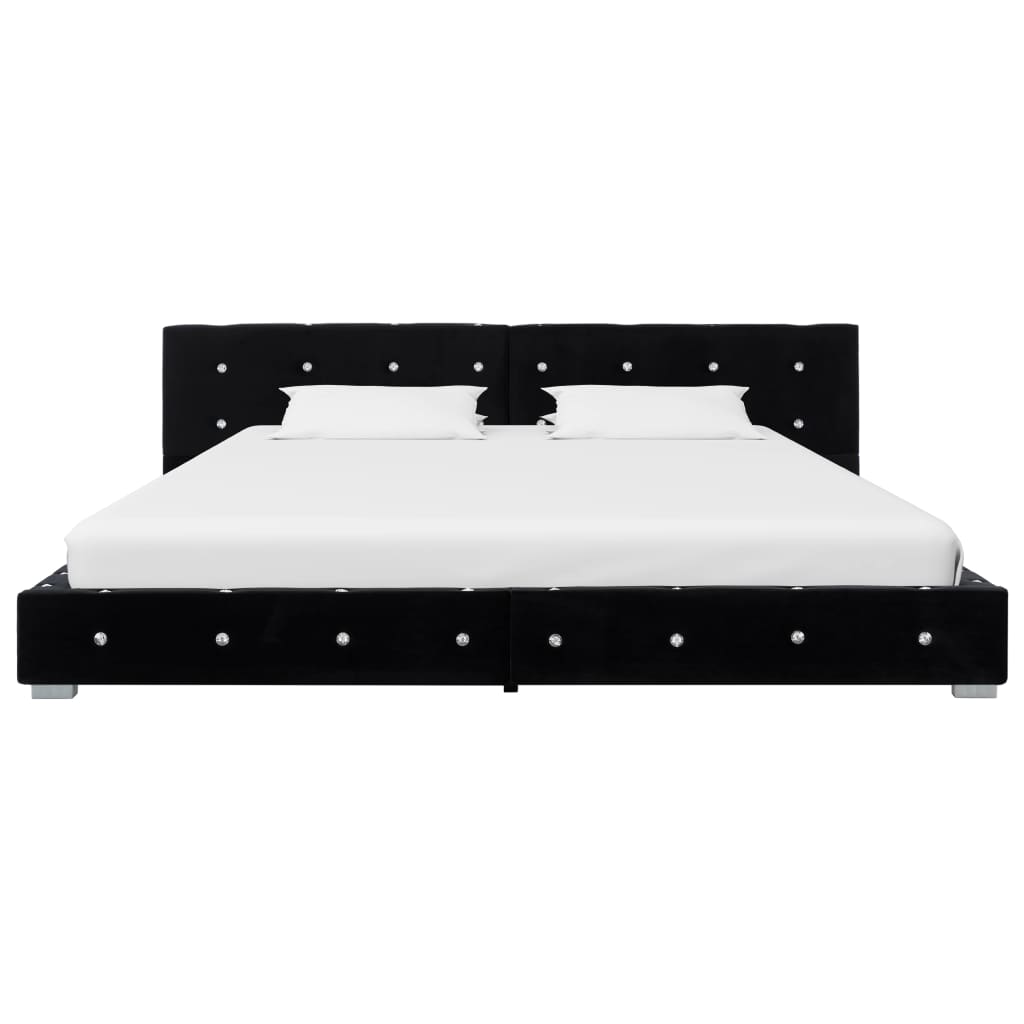 Set pat cu saltea cu memorie, vidaXL, Catifea, model butoni, 160 x 200 cm, Negru
