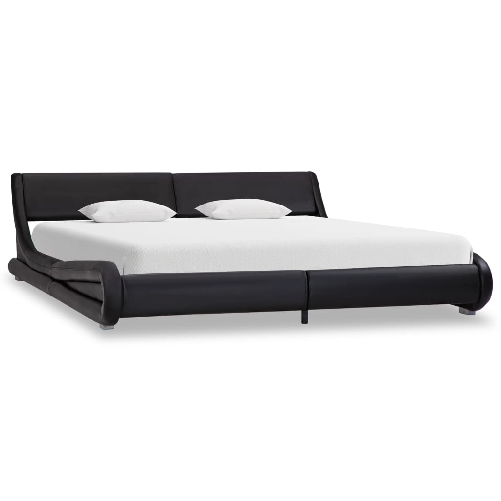 Cadru de pat tapitat vidaXL, Piele artificiala, 180 x 200 cm, Negru