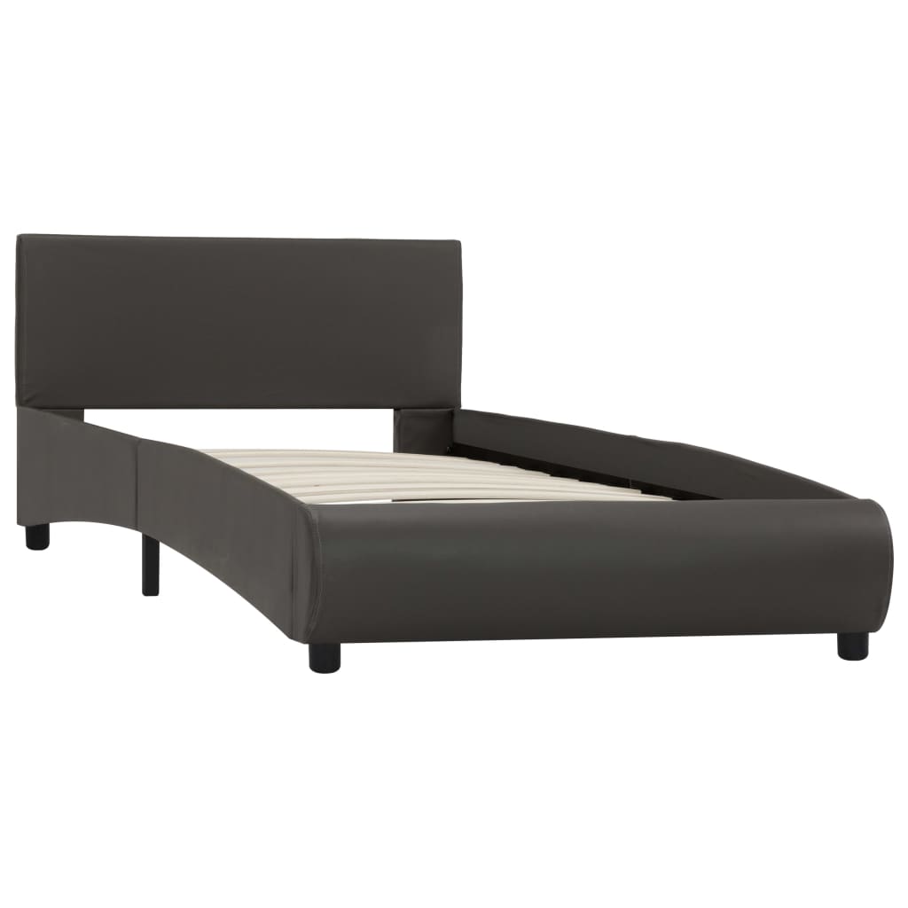 Cadru de pat single cu LED, tapitat, vidaXL, Piele ecologica/Lemn, 100 x 200 cm, Gri