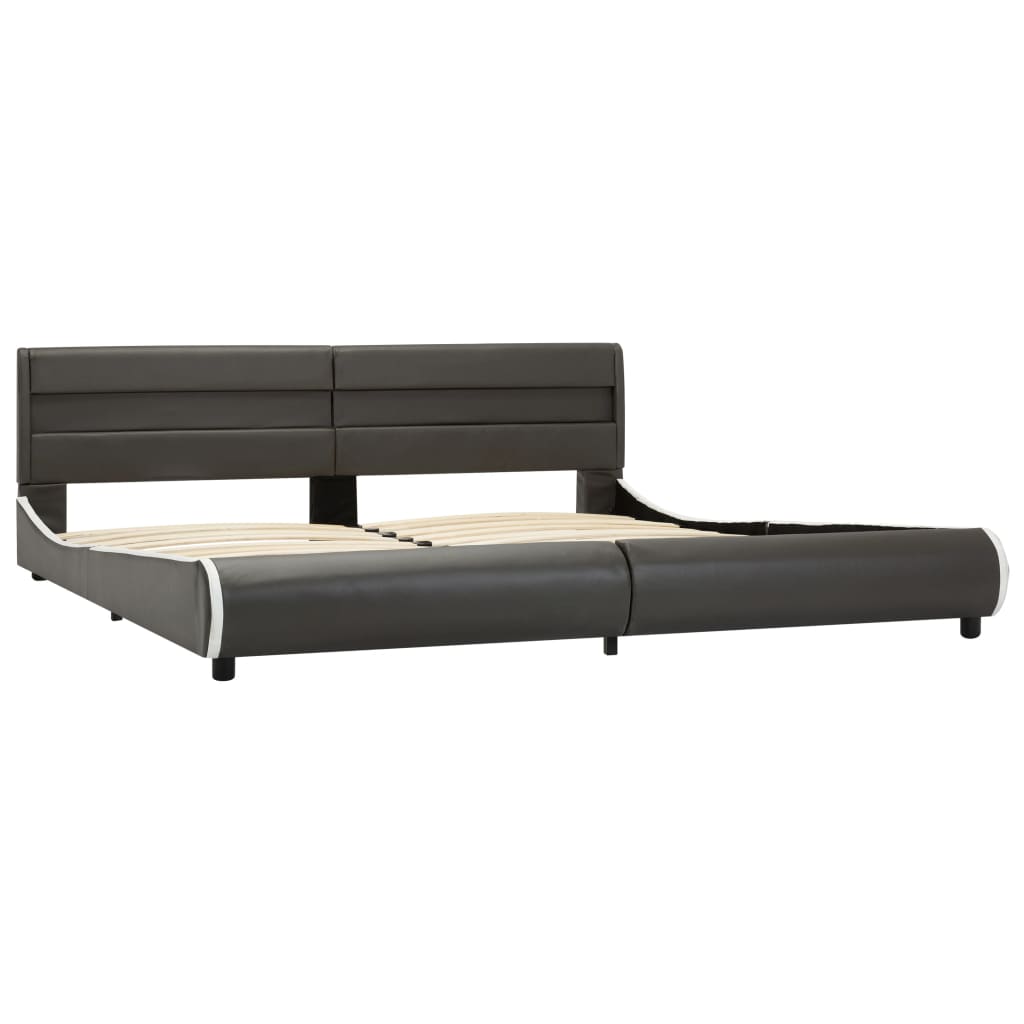 Cadru de pat dublu cu Led tapitat, vidaXL- Piele artificiala/Lemn, 180 x 200 cm, Gri inchis