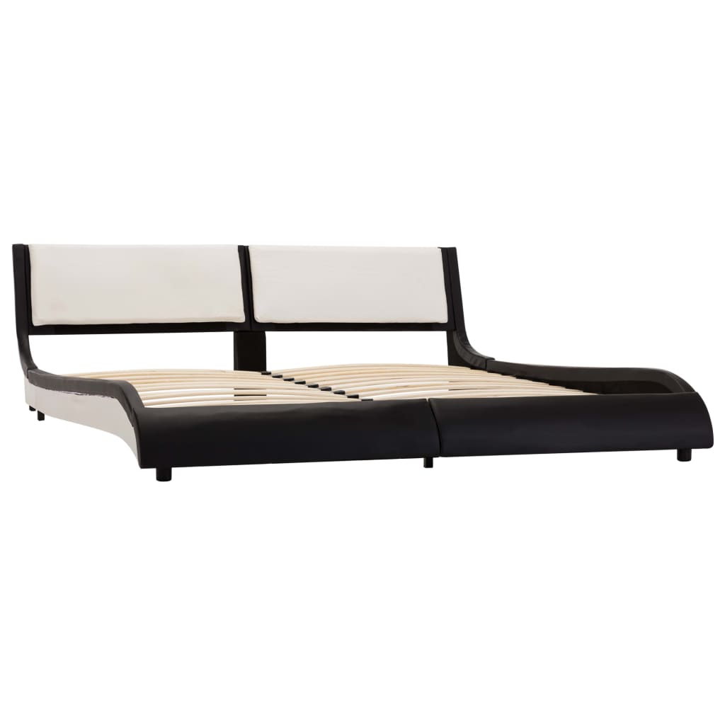 Cadru de pat dublu, vidaXL- Piele artificiala/Lemn, 180 x 200 cm, Negru/Alb