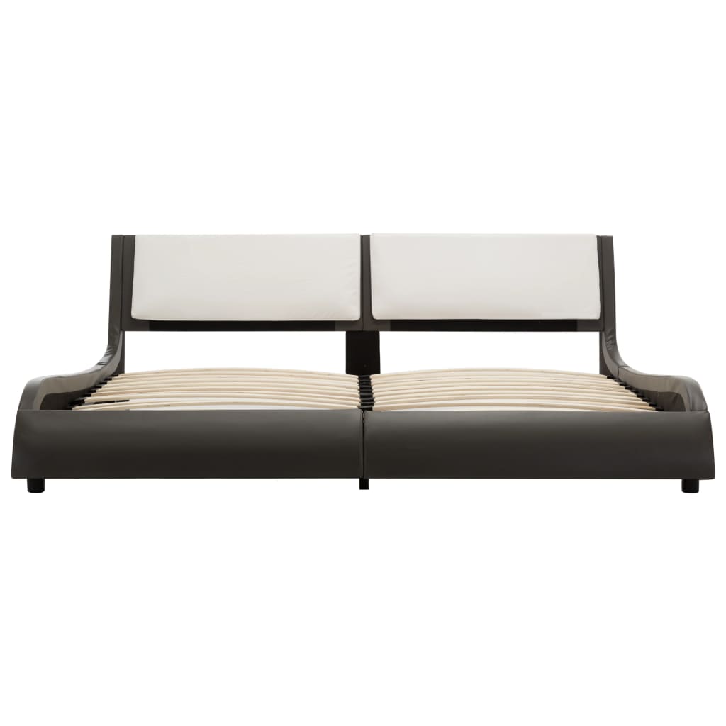 Cadru de pat dublu cu LED, vidaXL, Piele artificiala/Lemn, 180 x 200 cm, Gri/Alb