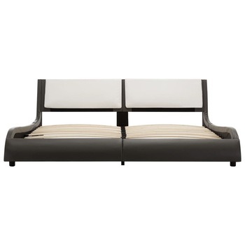 Cadru de pat dublu cu LED, vidaXL, Piele artificiala/Lemn, 180 x 200 cm, Gri/Alb Cadru de pat dublu cu LED, vidaXL, Piele artificiala/Lemn, 180 x 200 cm, Gri/Alb