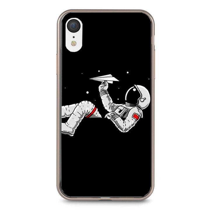 Husa silicon neagra iPhone XR Astronaut and Airplane