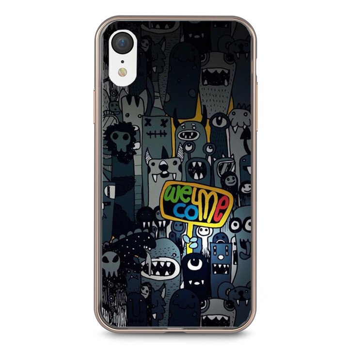 Husa silicon neagra iPhone XR Welcome