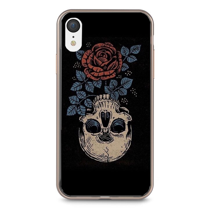 Husa silicon neagra iPhone XR Rose Skull
