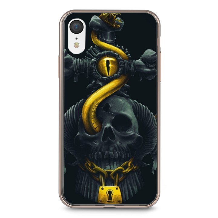 Husa silicon neagra iPhone XR Gold Snake