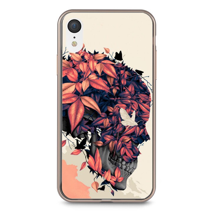 Husa silicon rosie iPhone XR Flower Skull