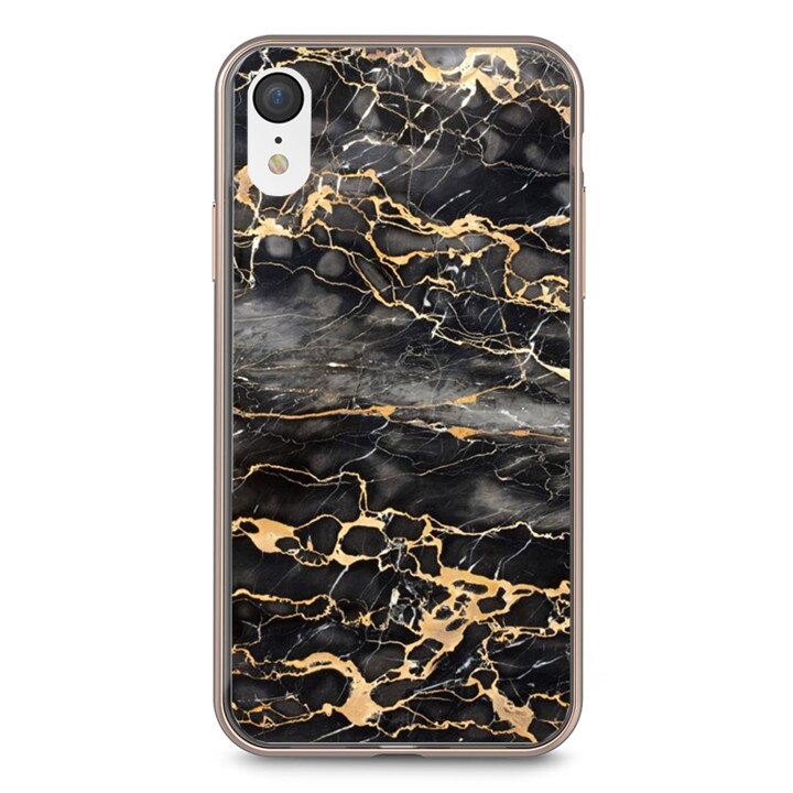 Husa silicon gri iPhone XR Gold Marble