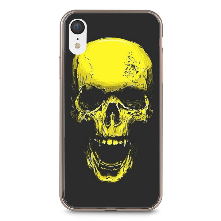 Husa silicon neagra iPhone XR Gold Skull