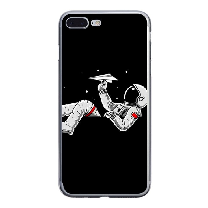 Husa silicon neagra iPhone 8 plus Astronaut and Airplane