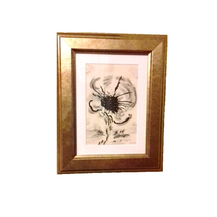 Tablou pictat manual, acrilic, O floare, 24 cm x 19 cm, inramat