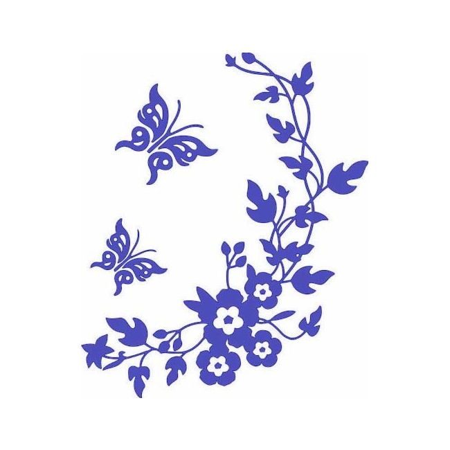 Sticker decorativ 3D cu Flori si fluturasi, 28cm x 34 cm, culoare albastru