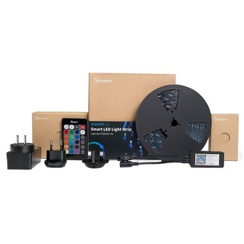 Banda LED RGB inteligenta Sonoff, Wi-Fi, 24W, 300 lm, telecomanda inclusa, control vocal, IP65, 5m Banda LED RGB inteligenta Sonoff, Wi-Fi, 24W, 300 lm, telecomanda inclusa, control vocal, IP65, 5m