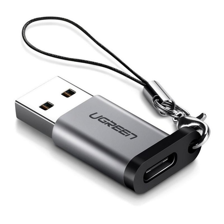 Adaptor UGREEN US276 USB-A tata - USB-C mama, USB 3.0, 5Gb/s, Quick Charge 3.0, Gri