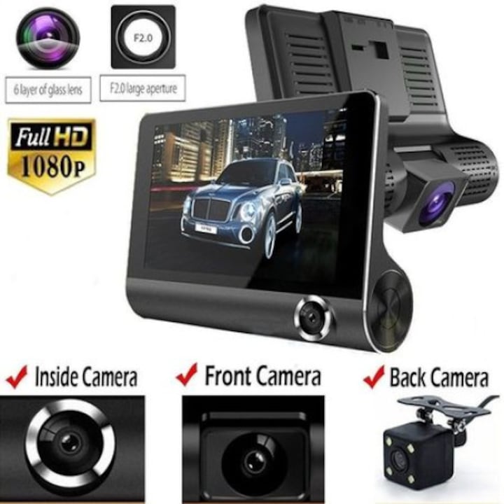 Видеорегистратор Automat, HD DVR VIDEO CAR DVR компелкт с Камера за задно виждане, черен