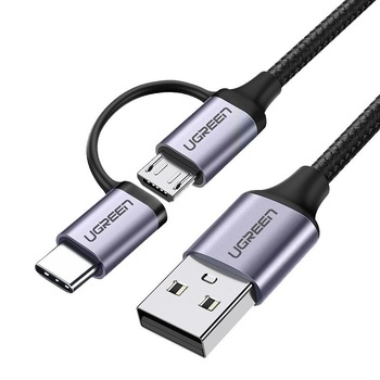 Cablu USB 2in1 UGREEN Type-C / Micro USB, QC 3.0, 1m Negru Cablu USB 2in1 UGREEN Type-C / Micro USB, QC 3.0, 1m Negru
