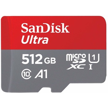 Card Sandisk Ultra microSDXC, 512 GB, 100 Mbps, A1, Clasa 10, UHS-I, U1, cu adaptor SD Card Sandisk Ultra microSDXC, 512 GB, 100 Mbps, A1, Clasa 10, UHS-I, U1, cu adaptor SD