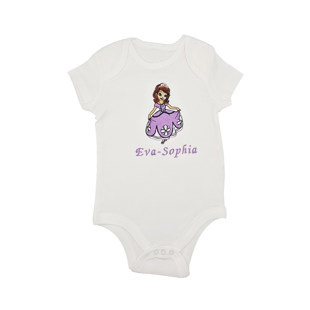 Body personalizat prin broderie,Printesa Sofia, alb