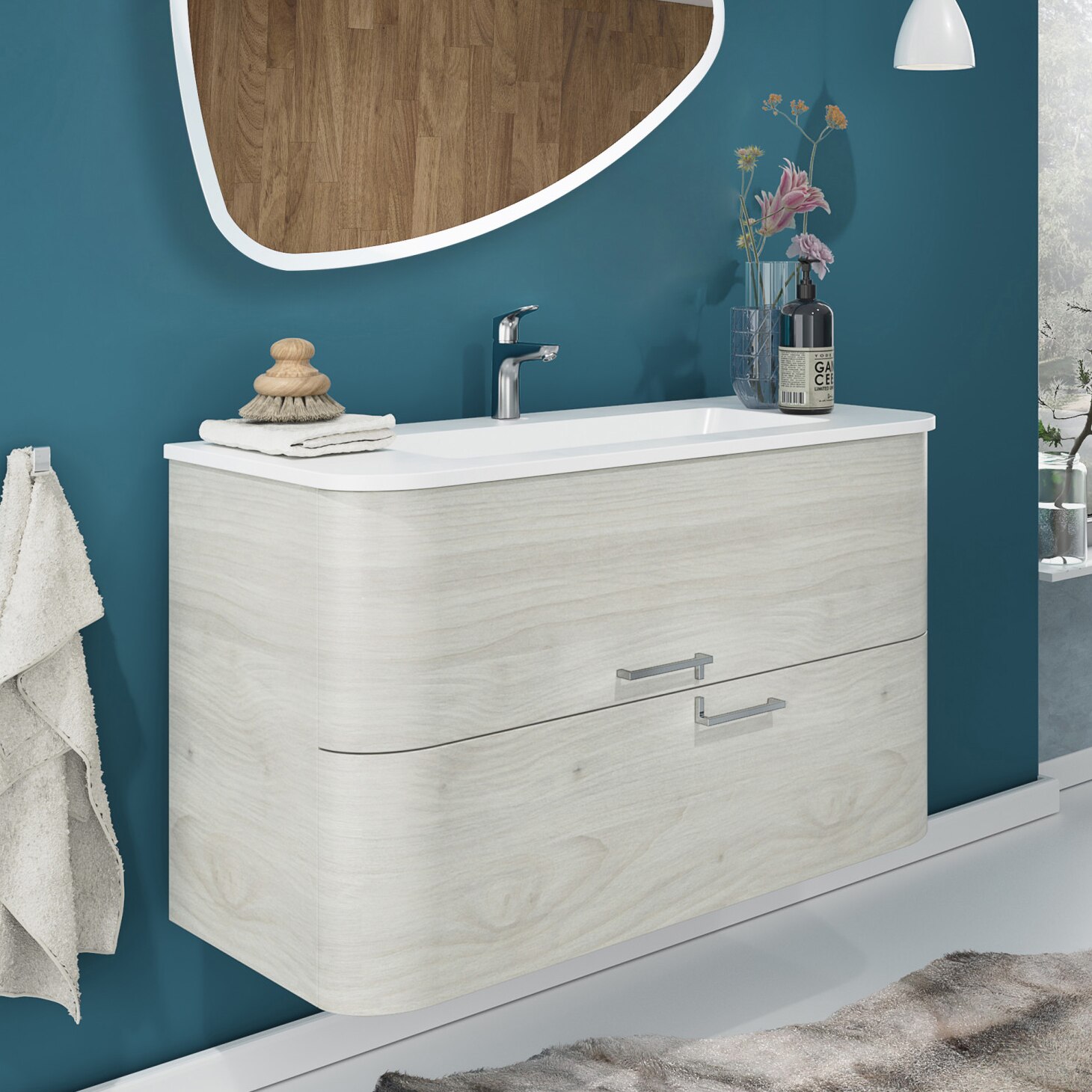 Baza mobilier Kring Idris, cu doua sertare, cu manere metalice si inchidere amortizata, infoliat stejar nordic, 100x56x46 cm