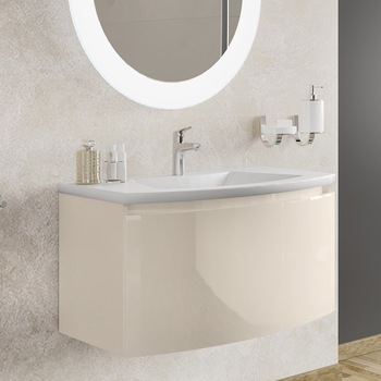 Baza mobilier Kring Luna, cu un sertar cu inchidere amortizata, infoliat crema lucios, 81x41x49 cm Baza mobilier Kring Luna, cu un sertar cu inchidere amortizata, infoliat crema lucios, 81x41x49 cm