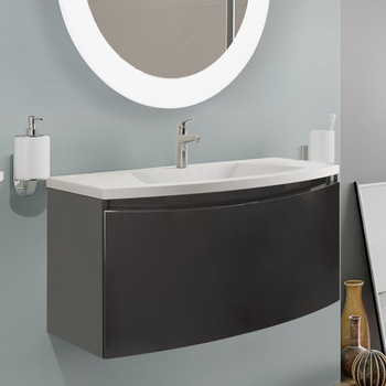 Baza mobilier Kring Luna, cu un sertar cu inchidere amortizata, infoliat gri inchis lucios, 81x41x49 cm Baza mobilier Kring Luna, cu un sertar cu inchidere amortizata, infoliat gri inchis lucios, 81x41x49 cm