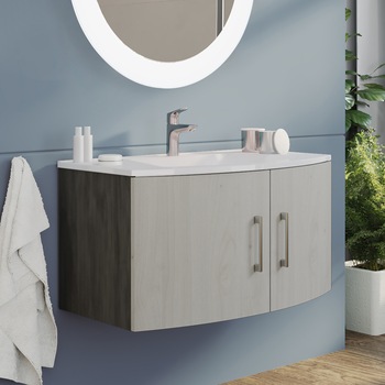 Baza mobilier suspendat Kring Valentina, cu 2 usi cu inchidere amortizata, manere cromate, culoare stejar nordic + stejar inchis, 81x41x49 cm Baza mobilier suspendat Kring Valentina, cu 2 usi cu inchidere amortizata, manere cromate, culoare stejar nordic + stejar inchis, 81x41x49 cm