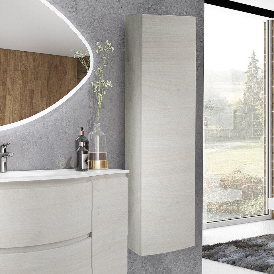 Dulap baie suspendat Kring Veronica, infoliata stejar nordic lucios, 33x140x16 cm
